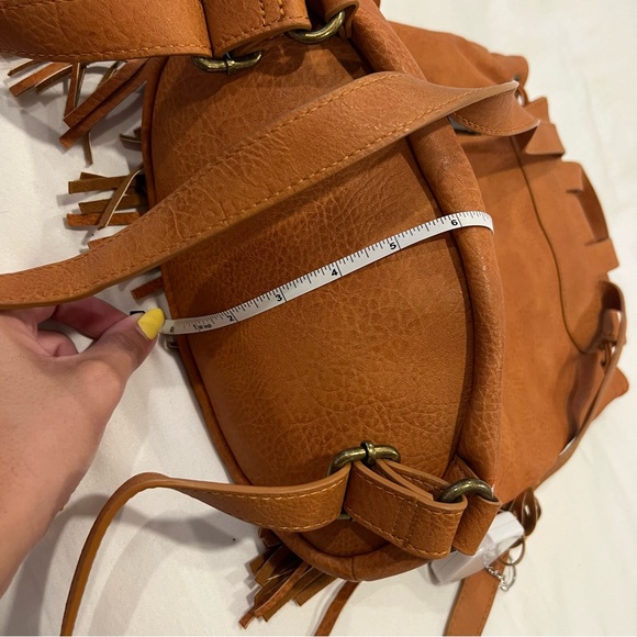 Collab vegan leather brown fringed backpack - Picture 3 of 8